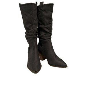 Pre-Owned Report Tariq Tall Shaft Faux Suede Slouch Boots in Charcoal Gray 6.5